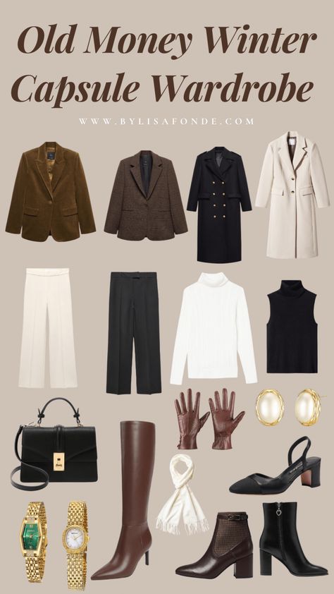 The Best Old Money Winter Capsule Wardrobe - By Lisa Fonde Old Fashioned Winter Outfits, Capsule Wardrobe 2023 Old Money, Old Money Outfits Aesthetic Winter, Winter Outfits Luxury, Capsule Wardrobe Outfits Winter, Old Money Style Capsule Wardrobe, Old Money Style Winter Outfits, Quite Luxury Outfit Winter, Old Money Style Essentials