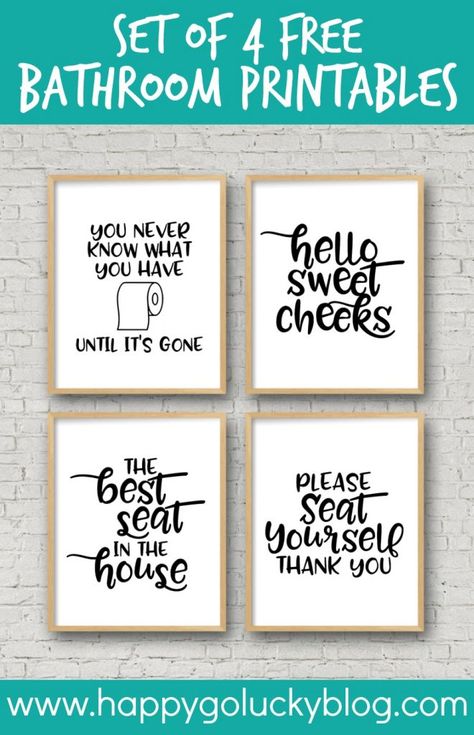 Set of 4 Free Bathroom Printables Attic Bedrooms, Bathroom Printables Free, Printable Bathroom Signs, Gratis Printables, Bathroom Printables, Laundry Room Cabinets, Funny Bathroom Decor, Funny Bathroom Signs, Diy Bathroom Decor