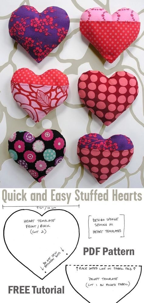 Quick and Easy Stuffed Hearts Tutorial Valentines Day Sewing Projects Simple, Best Friend Sewing Gifts, Molde, Tiny Pillows Diy, Valentine Sewing Projects For Kids, Small Quilted Gifts Free Patterns, Valentine’s Day Sewing Crafts, Valentines Sewing Projects For Kids, Sew Valentines Gifts
