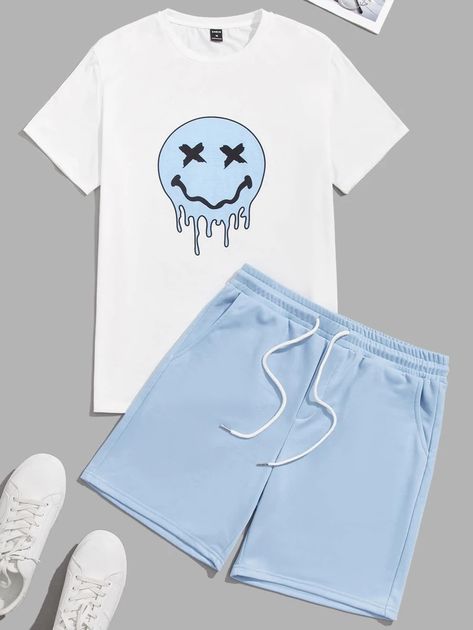 Summer T-shirts Men, Shein Men Outfit Summer, T Shirt And Shorts Outfit Men, Graphic Tee And Shorts Outfit Men, Designer Clothes For Men Casual, Hood Guy Outfits, Shorts And Tshirt Outfits Men, Graphic Tees Men Outfit, Summer Swag Outfits Men