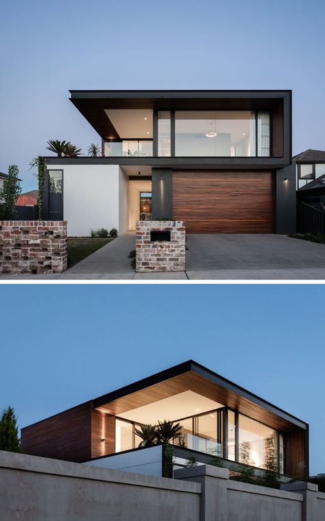 A combination of concrete, recycled bricks, solid timber, and black steel have been used throughout the design of the house. #ModernHouse #ModernArchitecture Alvar Aalto, Fasad Design, Recycled Brick, Modern House Facades, Modern Exterior House Designs, Hus Inspiration, House Front Design, Modern Architecture House, Modern House Plans