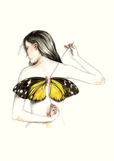 Art And Illustration, Art Du Croquis, Seni Cat Air, Art Et Illustration, Arte Fantasy, Cool Art Drawings, Butterfly Art, Art Anime, A Butterfly