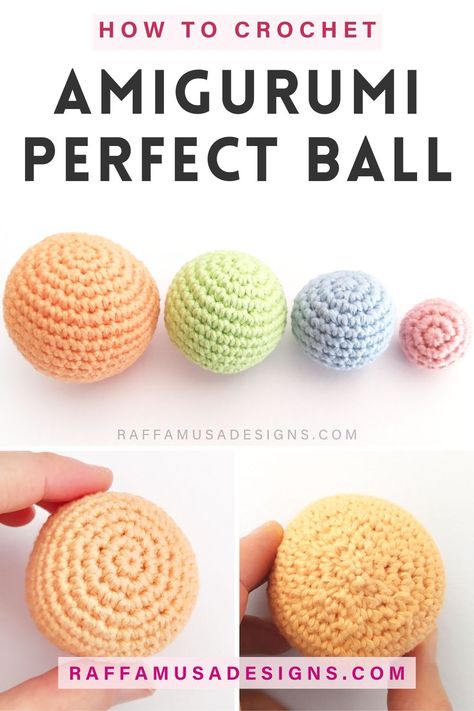 a collage of pictures showing crochet Amigurumi balls in different sizes Crochet Tiny Ball Free Pattern, Crochet Perfect Circle Pattern, Sphere Pattern Crochet, How To Crochet Sphere, How To Crochet Balls Free Pattern, Crochet Half Sphere, Perfect Sphere Crochet, Perfect Sphere Crochet Pattern, Crochet A Ball How To