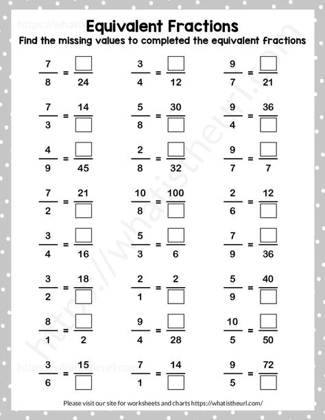 These worksheets are perfect for students who want to practice equivalent fractions. The questions are arranged in random order, so the student can progress through the different levels of difficulty. Fractions Worksheets Grade 6, Fractions Worksheets Grade 3, Fractions Worksheets Grade 4, Equivalent Fractions Worksheet, Grade 5 Math Worksheets, Finding Equivalent Fractions, Math Fractions Worksheets, 4th Grade Fractions, Fraction Practice