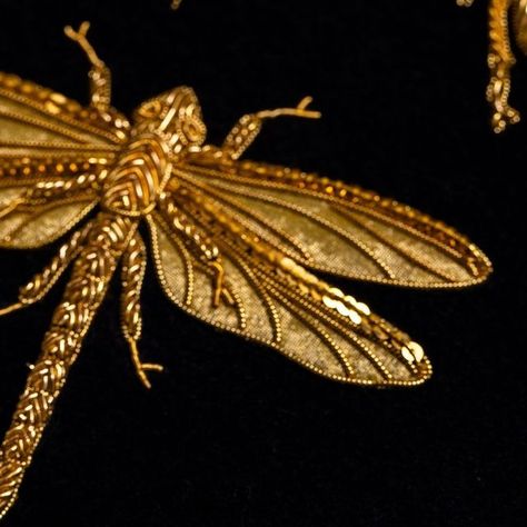 Hand & Lock on Instagram: "Stranger Things 🪰- A selection of strange but beautiful beetles and bugs have been meticulously created in gold bullion threads in a variety of textures and finishes embroidered on cloth of gold to create shimmering details on this hand embroidered sample on navy velvet. Want to know more about our bespoke goldwork embroidery? We can create something just as beautiful for you. Get in touch and we can discuss ideas. #handandlock #handandlocklondon #goldworkembroidery Embroidery Beetle, Beetle Embroidery, Beautiful Beetles, Cloth Of Gold, Bugs Embroidery, Bullion Embroidery, Goldwork Embroidery, Canvas Embroidery, French Embroidery