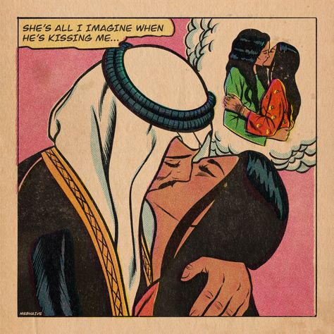 Queer Women Art, Arab Woman Art, Queer Love Art, Arabic Women Art, Arabic Woman Art, Vintage Arabic Posters, Queer Art Aesthetic, Arab Kiss, Black Wlw Art
