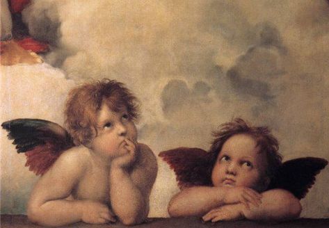 Beautiful cherub angles painted by Raphael on the Sistine Chapel walls. Famous Paintings Michelangelo, Raphael Paintings, Sistine Madonna, Famous Art Paintings, Famous Art Pieces, Romantic Artwork, Angel Posters, Tableaux Vivants, Giorgio Vasari