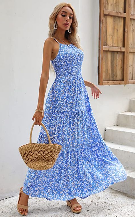 Long Dresses Sleeveless, Maxi Sun Dresses For Summer, Coastal Summer Dresses, Cute Summer Dresses Long, Long Summer Dresses Maxi Casual, Long Blue Dress Casual, Sundresses 2023, Summer Sundresses Women, Long Sundress Outfit