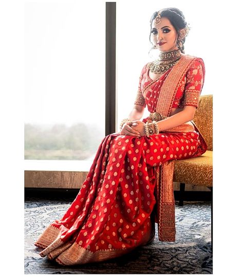 Red Saree Wedding, South Indian Bride Saree, South Indian Wedding Saree, Bridal Sarees South Indian, Indian Sari Dress, Indian Bridal Sarees, Wedding Saree Blouse, Indian Bride Outfits, Wedding Saree Collection