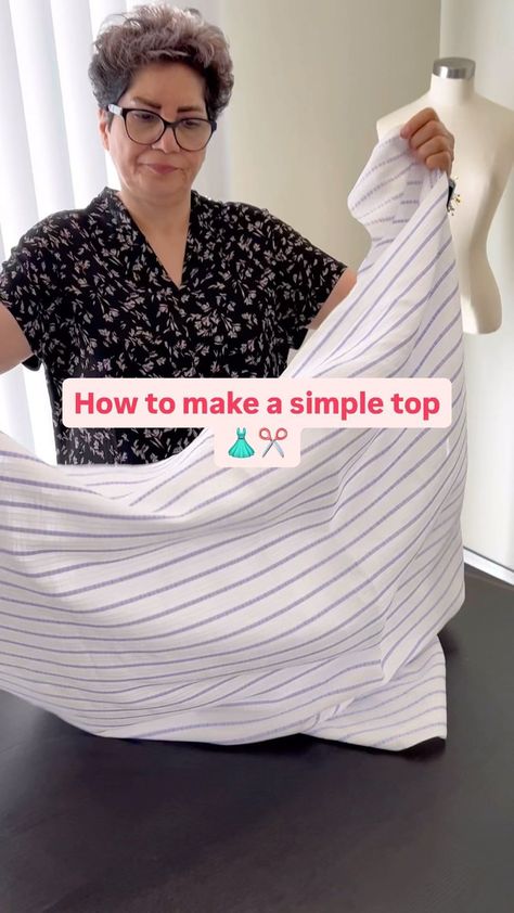 Mahyar Hosseiny | An amazing technique to make a beautiful top .try it and enjoy it 🤩✂️👗 you need 140 cm of fabric 🙏song by @don_xhoni . . . #sewing… | Instagram No Sewing Fabric Projects, Easy Cotton Tops To Sew, How To Sew A Blouse For Beginners, Women’s Top Sewing Pattern, Blouse Sewing Tutorial, Easy Top To Sew, Thrift Sewing Ideas, Simple Tops To Sew, Beginning Sewing Projects Easy