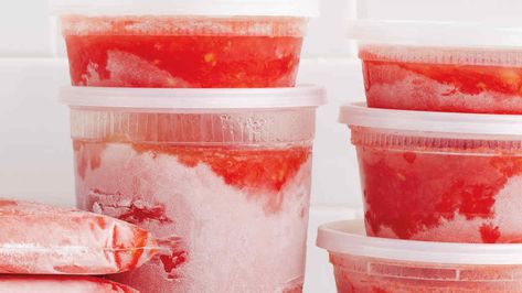 The easiest way to extend tomato season! Simply blanch, peel, crush, and freeze. Freezing Tomatoes, Martha Stewart Living Magazine, Freezing Vegetables, Canning Crushed Tomatoes, Canning Vegetables, Tomatoes Recipe, Tomato Season, Summer Tomato, Food Crush