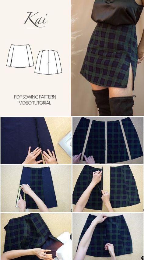 Kai Notched Mini Skirt Tutorial With Sewing Pattern Mini Skirt Tutorial, Projek Menjahit, Haine Diy, Diy Wardrobe, Sewing Projects Clothes, Diy Clothes Design, Skirt Tutorial, Diy Vetement, Kleidung Diy