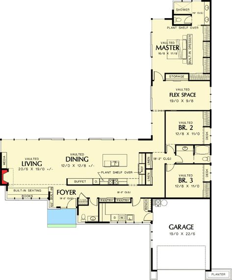 Bungalow House Plans One Level In L Shaped Modern European Country Style Architecture … 270 L Shape Ranch Style Homes, L Shaped House Plans 4 Bedroom, L Shaped Ranch, L Shaped House Plans, L Shaped House, Floor Plans Ranch, California Ranch, House Plans One Story, Contemporary House Plans