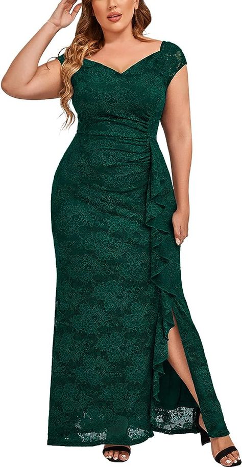 Amazon.com: Miusol Women's Plus Size Floral Lace Off Shoulder Side Split Formal Evening Party Maxi Dress : Clothing, Shoes & Jewelry Plus Size Navy Blue Formal Dress, Plus Size Gala Dress, Well Dressed Women Classy, Simple Party Dress, Formal Lace Dress, Elegant Ball Gowns, Mother Of The Bride Dresses Long, Vestidos Plus Size, Plus Size Party Dresses