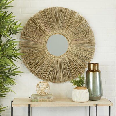 Colored Entryway, Starburst Mirror Wall, Mirror Texture, Mirror Display, Entryway Mirror, Wood Wall Mirror, Cool Mirrors, Wood Circles, Home Space
