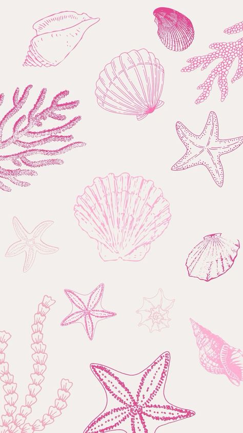 #preppy #summerwapaper Preppy Pink Wallpaper, Pink Coquette Wallpaper, Starfish Wallpaper, Seashells Wallpaper, Wallpapper Iphone, Beachy Wallpaper, Beach Wallpaper Iphone, Preppy Pink, Pink Sea