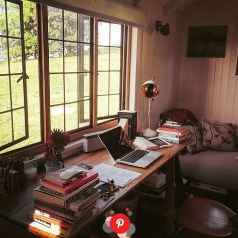 Writing Space Inspiration, Writer's Office, Writing Studio, Writers Desk, Writing Corner, Messy Desk, Cool Office Space, Room Of One's Own, Writing Space