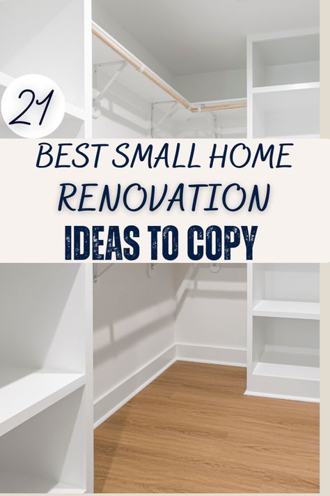 DISCOVER OUR TOP 21 SMALL HOME RENOVATION IDEAS THAT WON'T BREAK THE BANK. WE HAVE A BUNCH OF STUNNING KITCHENS, LIVING ROOMS, AND BATHROOMS. THESE BUDGET FRIENDLY IDEAS WILL TURN YOUR FIXER UPPER HOME INTO THE HOME THAT YOU DREAMED OF. WE HOPE YOU LOVE THIS POST! #BUDGET #BEFOREANDAFTER #LIVINGROOM #BATHROOM #KITCHEN #CLOSET #OUTSIDE #IDEAS Home Rearranging Ideas, Small Kitchen Reno On A Budget, Small Renovation Ideas, Small Home Makeover Ideas, Small House Improvement Ideas, 1950s Modern Home, Renovate Small House, Best Remodeling Ideas, Small New House
