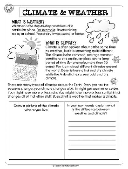 Weather And Climate Worksheets Weather Vs Climate, Climate Activities, What Is Climate, Teaching Weather, Weather Lessons, Weather Worksheets, Science Anchor Charts, Weather Science, Weather Unit