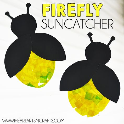 Eric Carle Inspired Firefly Suncatcher Craft - I Heart Arts n Crafts Bug Theme Activities Preschool, Preschool Cars Activities, Summer Theme Ideas For Preschool, Kindergarten Bug Activities, Bugs Toddler Activities, Firefly Suncatcher, Outdoor Kid Activities, Bug Activities For Toddlers, Eric Carle Crafts