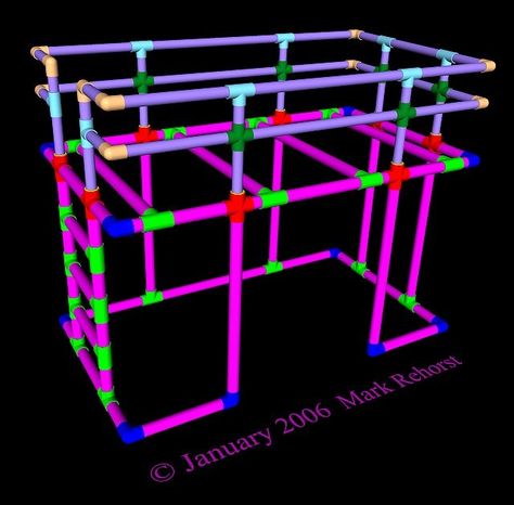 I love PVC pipe.  You can do so much great stuff with it!  It's cheap, readily available, easy to work with simple tools, non-toxic as long as you... Diy Bed Frame Easy, Pipe Bed, Pvc Furniture, Workshop Projects, Twin Size Loft Bed, Pvc Pipe Crafts, Pvc Pipe Projects, Built In Bed, Pvc Projects