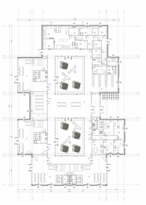 Preschool focuses on architectural design issues as well as safety and coexisting with nature. The basic idea of the project was to design the environment creating great opportunities for development of the child, which, in addition to the aesthetic and f… Preschool Architecture Design, Nursery School Design, Creche Design, Kindergarten Classroom Layout, Preschool Classroom Design, School Building Plans, Classroom Architecture, Academy Design, School Floor Plan