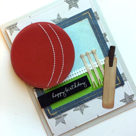 Cricket Birthday Cards Handmade, Cricket Themed Birthday Cards, Cricket Cards Handmade, Sports Day Card Ideas, Handmade Gifts For Male Bestie, Cricket Cards Ideas, Cricket Gift Ideas, Sports Day Theme Ideas, Cricket Birthday Cards