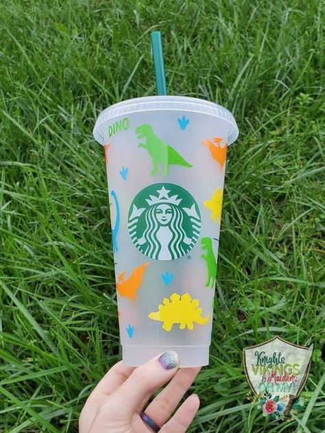 Pastel Dinosaur Cup, Starbucks Cold Cup with Straw, Jurassic, Cold Cup Tumbler, Full Wrap, #sublimationdesigns #tumblerdesigns #vinyldesigns #sublimationideas #tumblerwraps #svg Summer Starbucks Cups, Dinosaur Tumbler Cup, Cold Cup Ideas, Starbucks Customized Cups, Cold Cup Design Ideas, Diy Starbucks Cup, Preppy Cups, Starbucks Cup Art, Starbucks Tumbler Cup