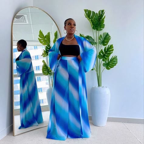 Long Kimono Outfit, Palazzo Pants Outfit, Bubu Gown Styles, Chic Dress Classy, Long Sleeve Kimono, African Print Dress Ankara, Kimono Outfit, Palazzo Pant, Wide Leg Palazzo Pants