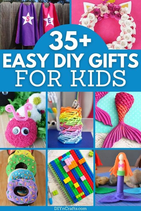 This list includes over 35 amazing DIY gift ideas for kids! Tons of cute ways to make gifts this year that kids of all ages will love! This list includes tons of amazing ideas you can make to give to kids! Handmade toys, fun homemade decor, and even fun DIY dolls and more! Couture, Diy Kids Gifts For Christmas, Kids Craft Gift Ideas, Diy Kids Gifts To Give, Diy Gifts For Daughter, Diy Gifts For Kids To Make, Handmade Christmas Gifts For Kids, Homemade Gift Ideas For Kids, Diy Gifts For Children