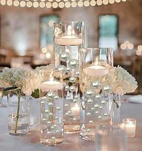 Floating White Pearls-Shiny-Jumbo Sizes-Fills1 Gallon of Floating Pearls & Transparent Gels for Your Vases-with Must-Have Measured Transparent Water Gels Floating Kit Vase Decorations, Floating Centerpieces, Pearl Centerpiece, Floating Lights, Rose Gold Pearl, Vase Fillers, Fairy String Lights, Vase Centerpieces, Floating Candles