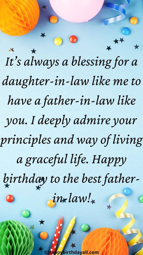 Respected birthday wishes and messages for your father in law. Wish him happy birthday and love. Birthday Message To Father, Father In Law Quotes, Happy Birthday To Father, Birthday Message For Father, Simple Birthday Wishes, In Law Quotes, Anniversary Wishes For Parents, Birthday Message To Myself, Songs For Sons