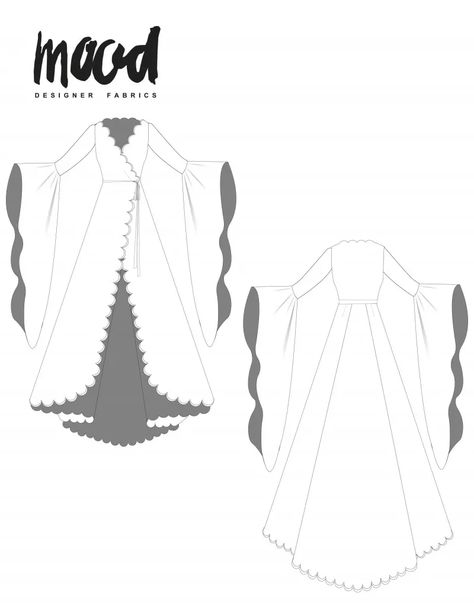 Hibiscus Robe Redux - Free Sewing Pattern - Mood Sewciety Moodfabrics.com Free Pattern, Free Sewing Patterns Men, Goth Sewing Patterns Free, Witchy Sewing, Crop Top Sewing Pattern Free, Free Sewing Patterns Tops, Free Sleeve Pattern, Free Sewing Templates, Mood Sewing Patterns