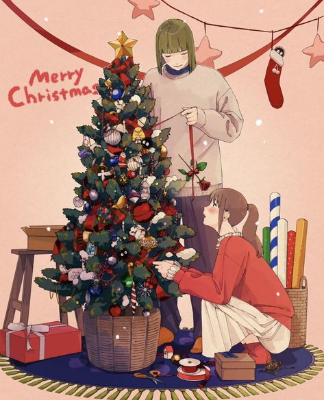 Spirited Away Bonito, Kawaii, Studio Ghibli Christmas, Ghibli Christmas, Haku X Chihiro, Ghibli Fanart, Studio Ghibli Fanart, Anime Christmas, Ghibli Artwork