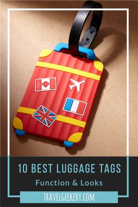 Luggage tags for international travel. Have your suitcases personalized be it with the use of fun luggage tags or e.g. leather luggage tags. Mark your suitcase with a cute luggage tag with RFID feature and never lose track of your bag at the airport. Includes info on the best luggage tag and 9 other top luggage tag products. #luggagetag #luggagetags #review #products #guide #traveltips Luggage Tags Diy Fabric, Suitcase Tags Diy, Travel Tags Luggage Diy, Sublimation Luggage Tags, Luggage Tag Design Ideas, Luggage Identifiers Ideas, Bag Tag Design, Diy Luggage Tags, Fun Luggage