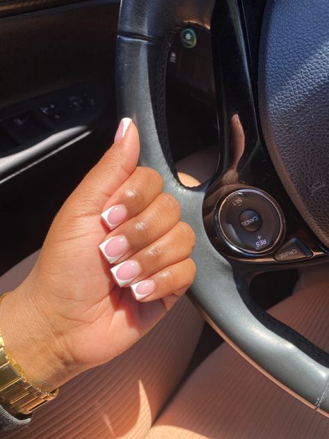 New French Tip Nail Designs Short, Cute Short White French Tip Nails, Real Nails Overlay, White Short Tip Nails, Short French Tips Black Women, Acrylic Overlay Nails Natural French, French Acrylic Overlay Nails, French Tip Nails Overlay, Short French Tip Square Acrylic Nails