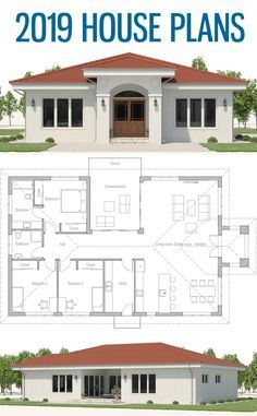 House Plans, Single strory home plan, House Plans 2019 Pelan Lantai Rumah, Pelan Rumah, House Floor Plan, Affordable House Plans, Building House Plans Designs, Building Plans House, Modern Bungalow House, Simple House Plans, Architectural Design House Plans