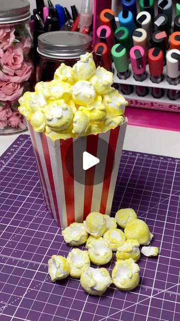 Mathel’s Creative Lab on Instagram: "Let’s make fake popcorn! 🍿✨🎨   Materials used @gaffreyartmaterial Titanium White Heavy Texture  Acrylic paints  Makers Magic sealer Popcorn box from @michaelsstores   #popcorn #butteredpopcorn #diypopcorn #piping  #diycrafts #pipingskills #playfood #fakefood #display #food #diy #howto #movieprop #foryou #shorts #art #sosatisfying #satisfying #relaxing #relax #art #artist #fy #fyp #foryou #foryoupage #viral #doityourself #prop #props #yummy  This original content is copyrighted © 2024 by Mathel’s Creative Lab. Sharing or using it without permission is strictly prohibited. All rights reserved" Diy Fake Popcorn Garland, How To Make Giant Popcorn Boxes, Carnival Popcorn Stand, Diy Fake Food Decor, Giant Popcorn Box Diy, Fake Popcorn Diy, Popcorn Centerpiece Ideas, Diy Fake Food Props, Diy Faux Food