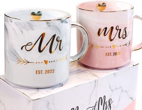 Mr and Mrs EST 2022 Mugs for Couple - Unique Engagement Wedding and Bridal Shower Gifts for Bride and Groom To Be - Marble Coffee Cups Set Affiliate Pixie Hair, Cute Bridal Shower Gifts, Mr And Mrs Mugs, Unique Engagement Gifts, 1st Wedding Anniversary Gift, Bridal Shower Gifts For Bride, Funny Gifts For Women, Gifts For Couples, 1st Wedding Anniversary