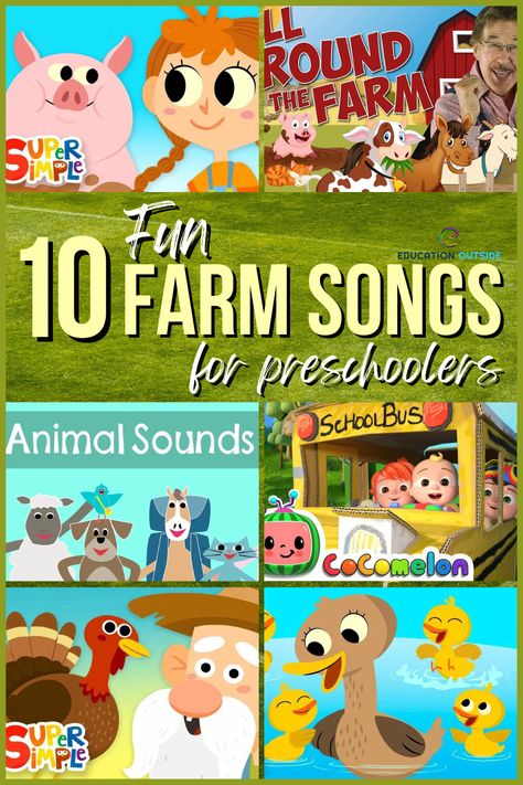 Farm Songs For Preschool, Farm Songs For Toddlers, Baby Farm Animals Preschool Activities, Farm Songs Preschool, Farm Curriculum, Farm Animal Songs, Farm Unit Kindergarten, Preschool Farm Theme, Rhymes For Toddlers
