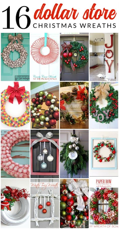 Gorgeous Dollar Store Christmas Wreaths - These gorgeous DIY wreaths were all made from supplies that you can find at your local dollar store! Genius and beautiful dollar store Christmas decor ideas. Store Christmas Decor, Dollar Store Christmas Decorations, Dollar Store Christmas Decor, Dollar Tree Christmas Decor, Dollar Store Christmas, Dollar Tree Christmas, Diy Wreaths, 12 December, Xmas Wreaths