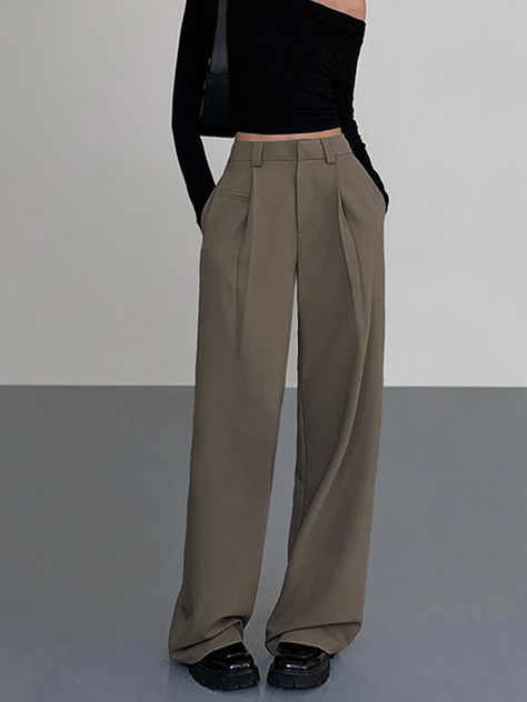 Business Casual Pleat Dress Pants I discovered a fantastic product, please come and check it out! Two Piece Long Dress, Jeans Overall, Pleat Dress, Longline Jacket, Casual Dress Pants, Formal Pants, Crop Blazer, Plain Style, Long Wool Coat
