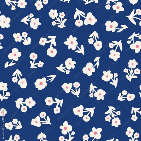 Botany, Tela, Flowers With Leaves, Case Ideas, Cute Flowers, Repeat Pattern, Floral Patterns, Repeating Patterns, Blue Background