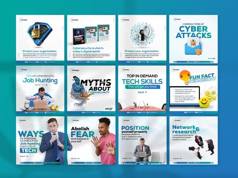 Social media designs for a cyber security company involving tips, facts and infographics about the cyber security😀 Technology Social Media Design, Security Graphic Design, Branding Poster Design, Branding Poster, Job Poster, Event Security, Security Guard Services, Security Company, Social Media Designs