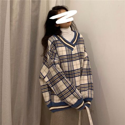 Duwnie V-Neck Plaid Sweater/ Long Sleeve Turtleneck | YesStyle Dress And Turtleneck Outfit, Harajuku Sweatshirt, Clothes Korean Style, Plaid Sweater, Sweatshirt Women, Women Long Sleeve Tops, Oversized Hoodie, Long Sleeve Turtleneck, 가을 패션