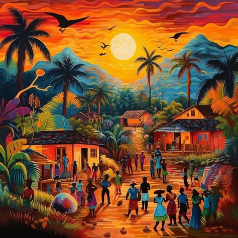 African Culture Aesthetic Art, Carribean Culture Aesthetic, Afro Caribbean Art, Jamaica Illustration Art, Colombian Art Culture, Carribean Art Paintings, Caribbean Culture Aesthetic, Vintage Caribbean Aesthetic, Caribbean Art Paintings