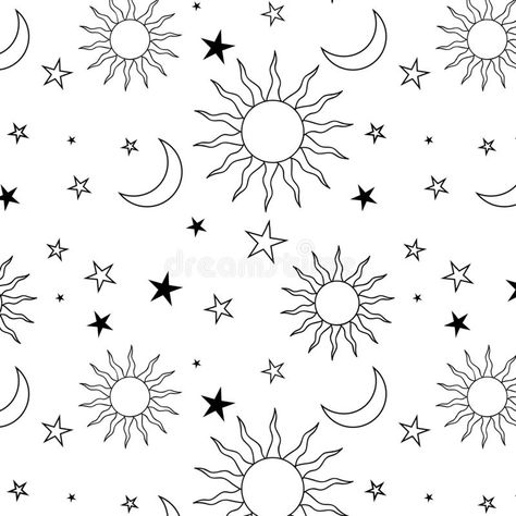 Galaxy Seamless Hand Drawn Pattern Design With Zodiac Elements. Sun, Moon And Stars Stock Vector - Illustration of christmas, moonsun: 160576251 Croquis, Zodiac Design Illustration, Stars Pattern Design, Moon And Star Illustration, Star And Moon Pattern, Galaxy Pattern Design, Moon Sun Illustration, Celestial Pattern Design, Star And Moon Drawing