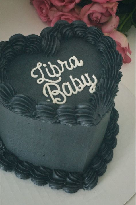 black Libra heart cake Black Heart Cake, Libra Cake, Libra Szn, Cake Flavors Recipes, Sweet 16 Party Themes, Heart Birthday Cake, 16th Birthday Outfit, Birthday Snacks, Birthday Cake For Him