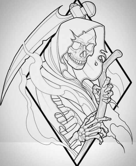 Sketches Couple, Grim Reaper Tattoo Designs, Reaper Tattoo Designs, Skull Sketches, Grim Reaper Drawing, Christus Tattoo, Tato Flash, Old Men With Tattoos, Reaper Drawing