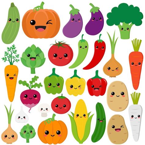 Kids Vegetable Garden, Sunflower Drawing Easy, Kawaii Vegetables, Character Illustration Vector, Easy Drawing Tutorials, Drawing Easy Step By Step, Vegetable Drawing, Vegetable Cartoon, Cute Easy Doodles